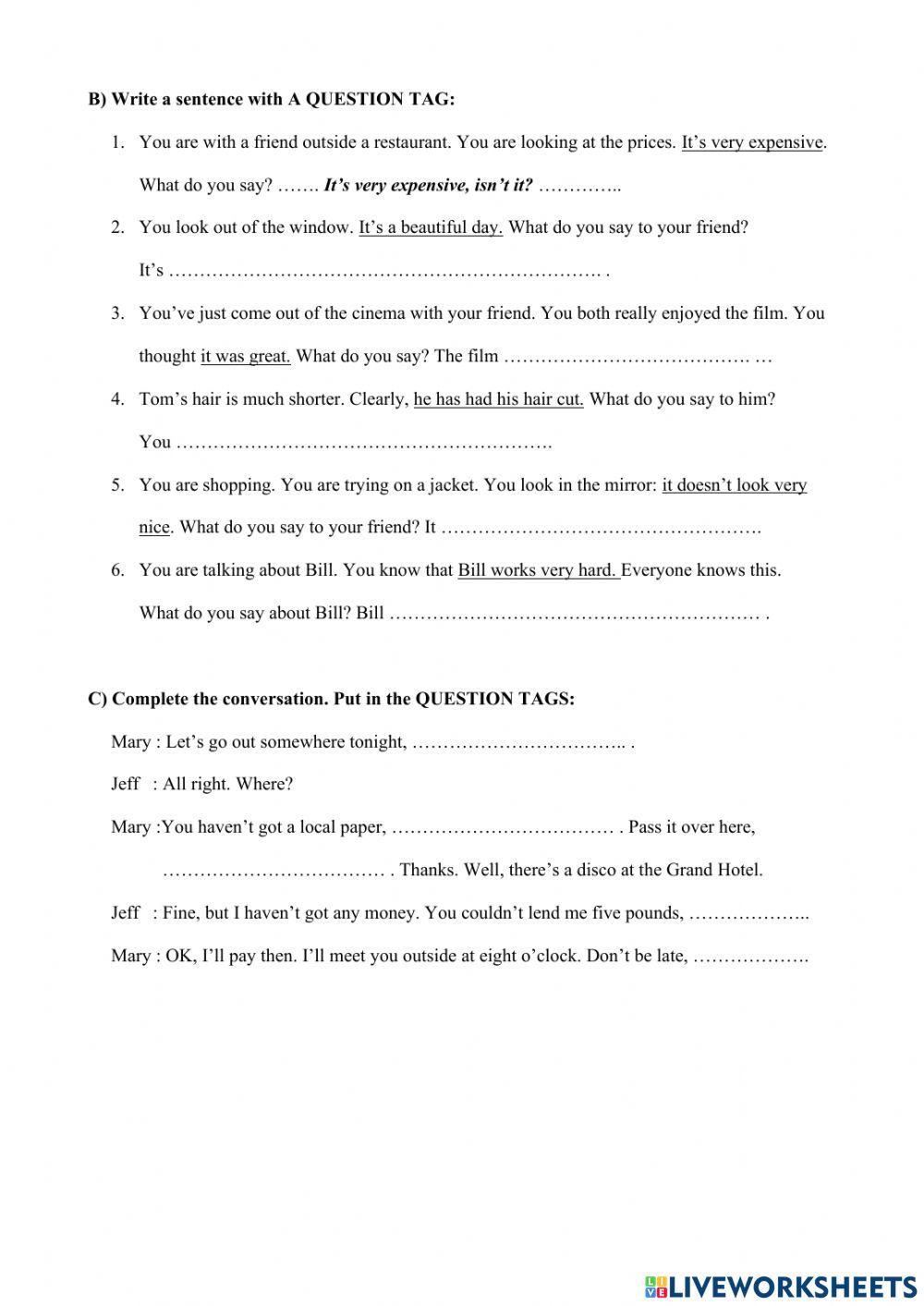 Worksheet 43 - Tag questions
