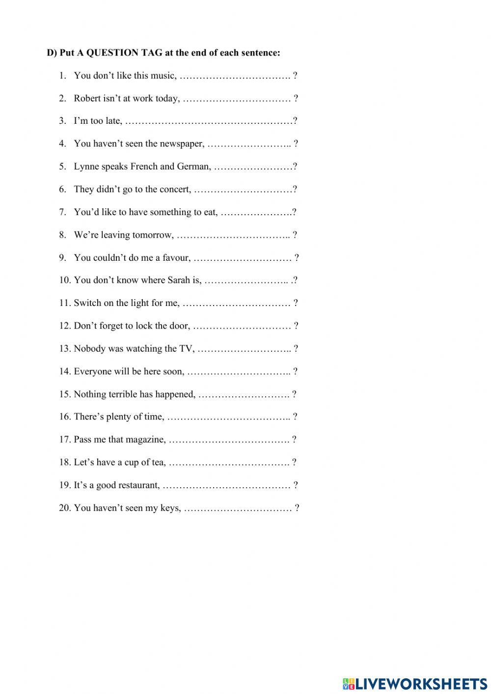 Worksheet 43 - Tag questions
