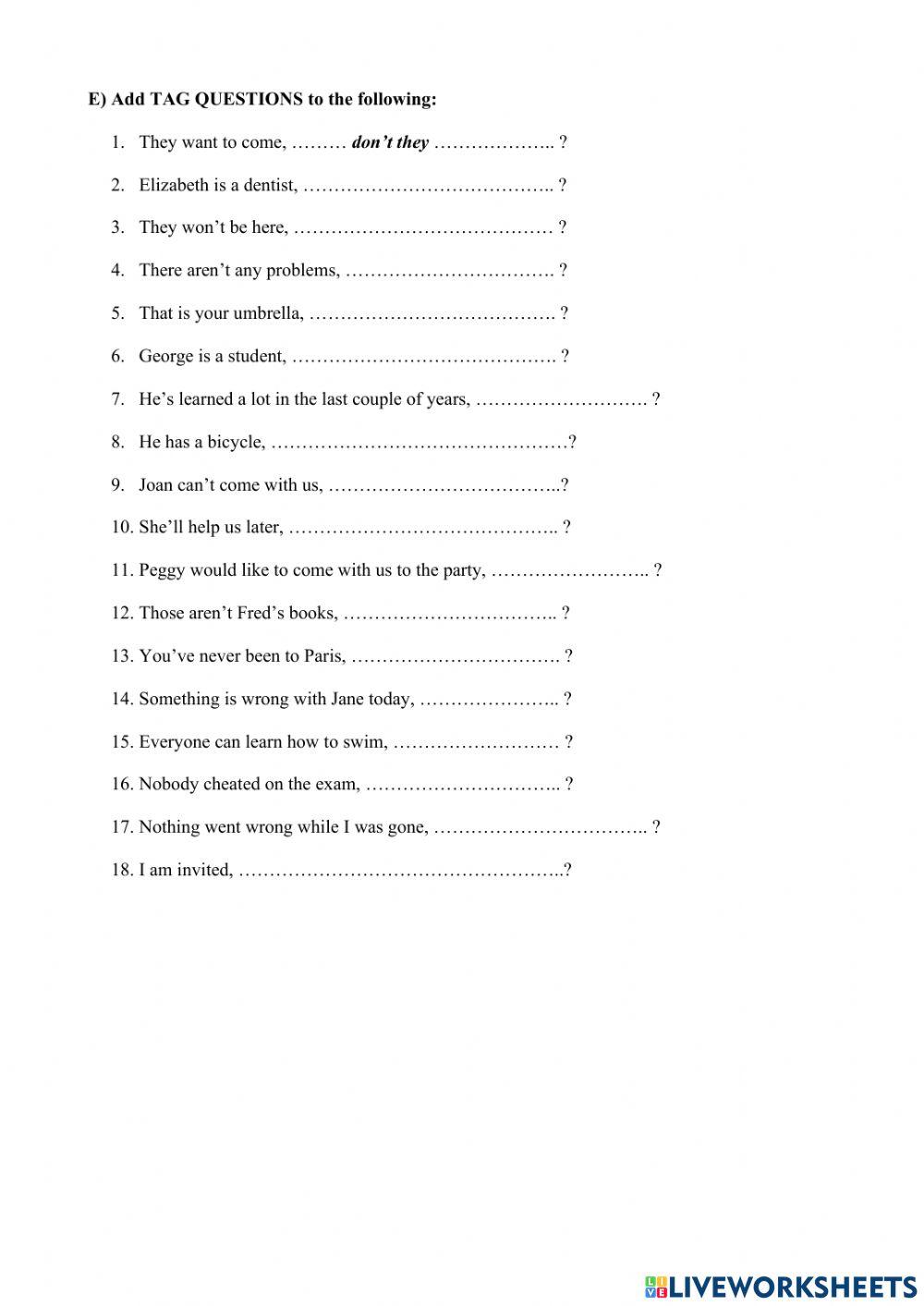 Worksheet 43 - Tag questions