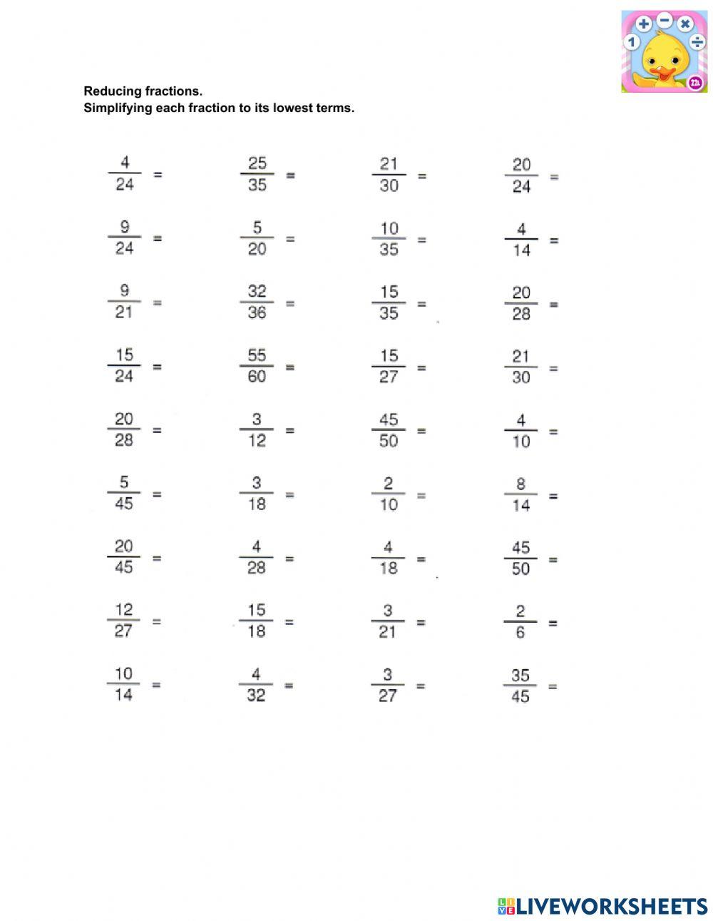 Simplifying Fractions and decimals