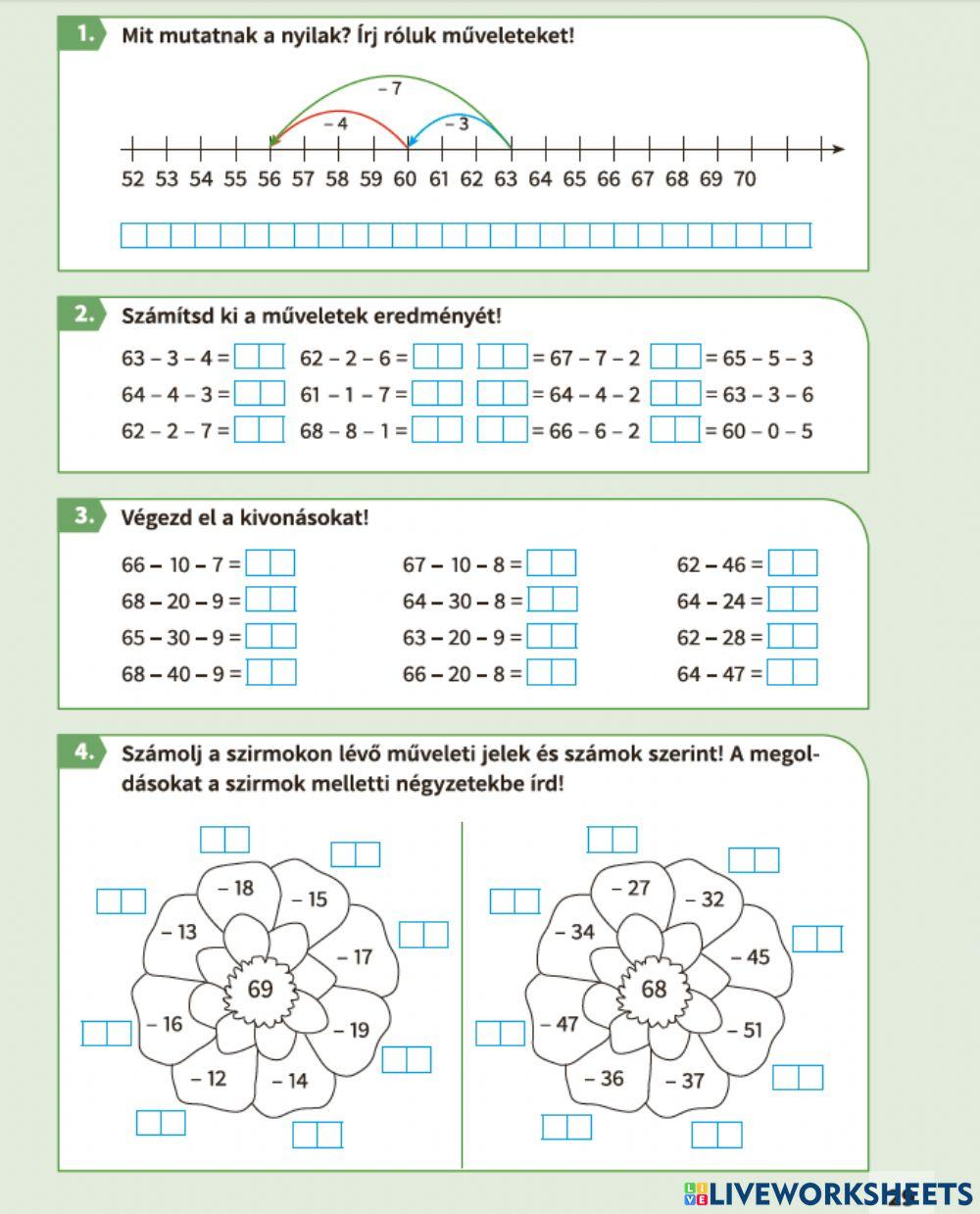 Összeadás, kivonás 0-tól 70-ig