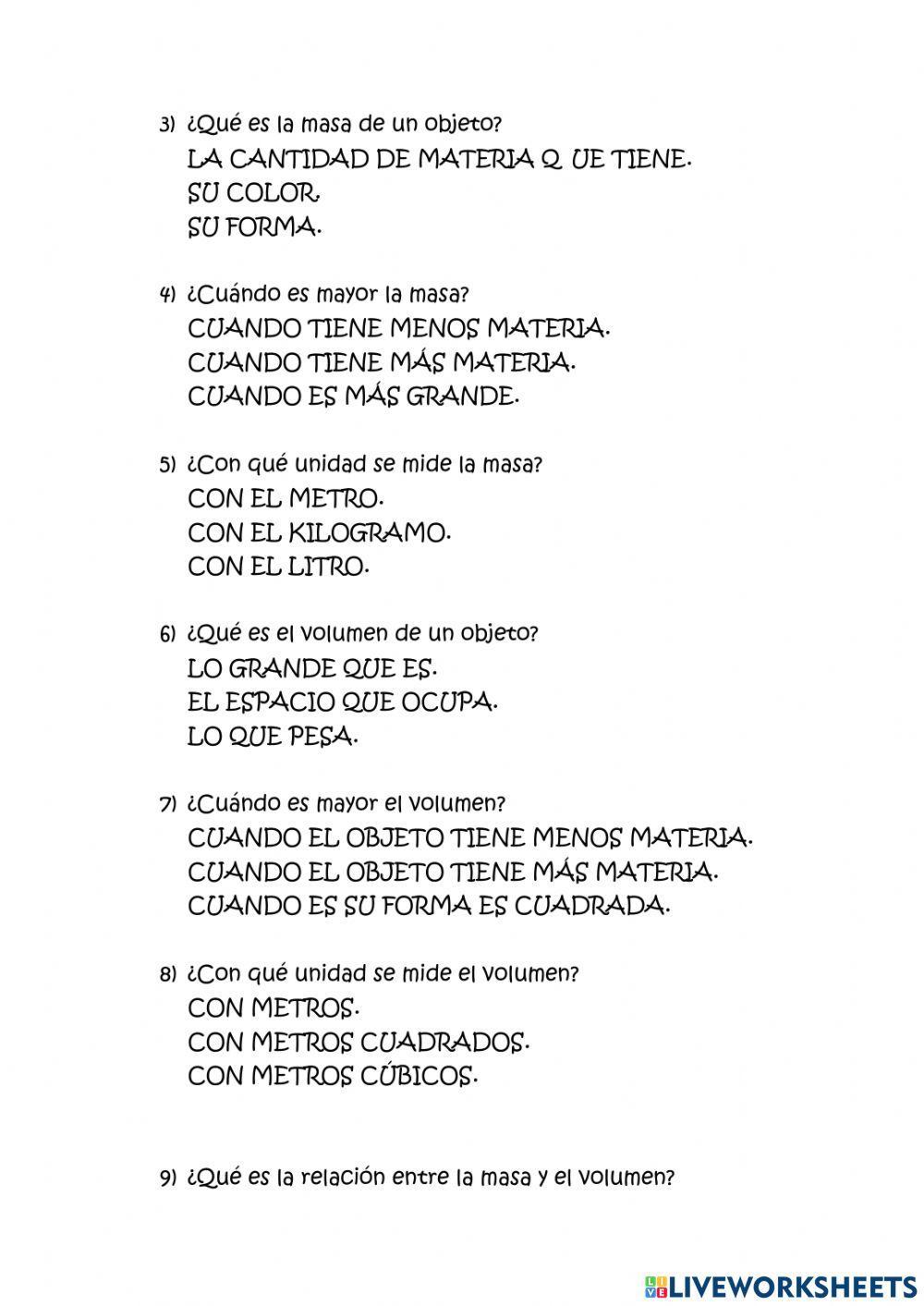 Masa, volumen y densidad