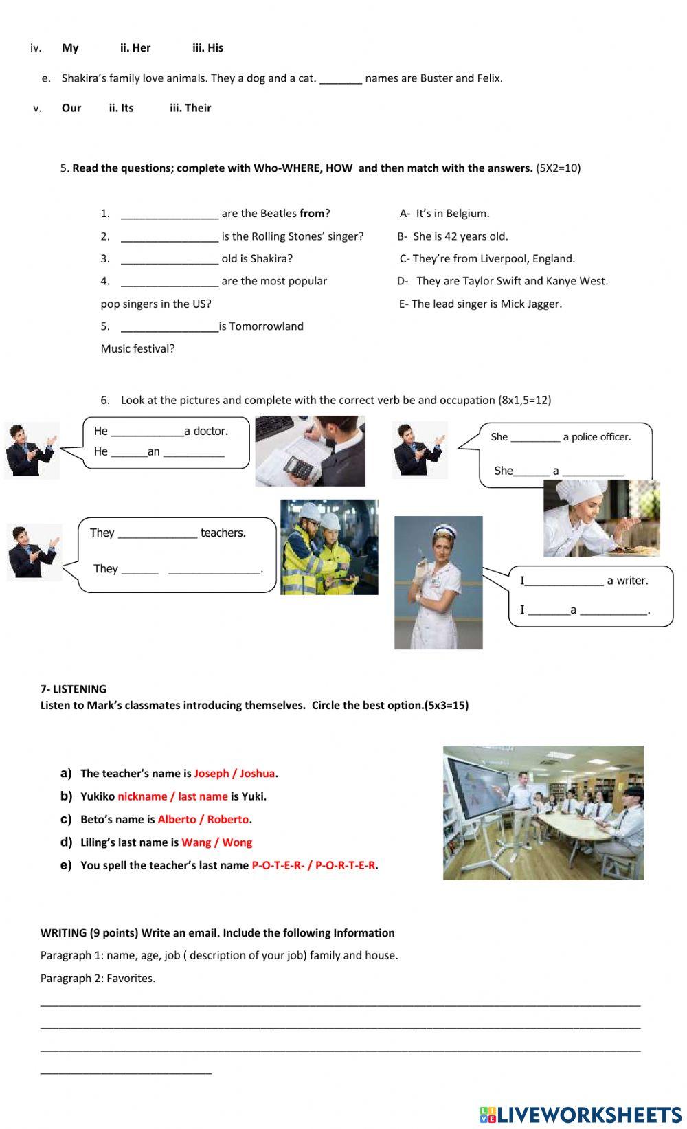 Test 1: Personal Information- Verb be