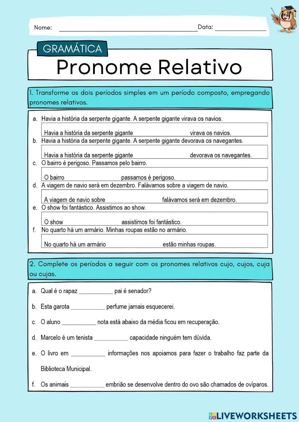 Pronomes relativos  Pronomes relativos, Pronomes, Portugues para