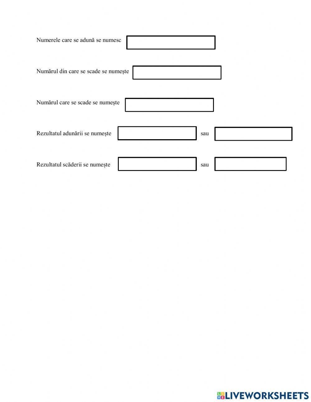 Terminologia adunării și scăderii