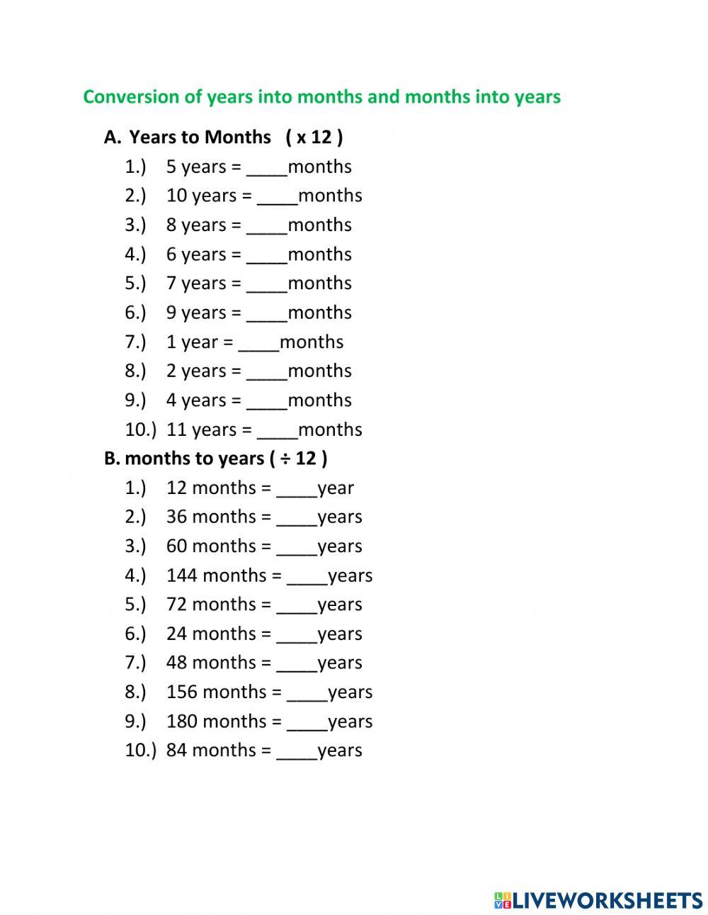Conversion of Months to years and years to months