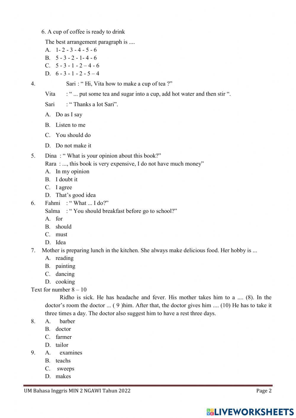 Um bahasa inggris 2022