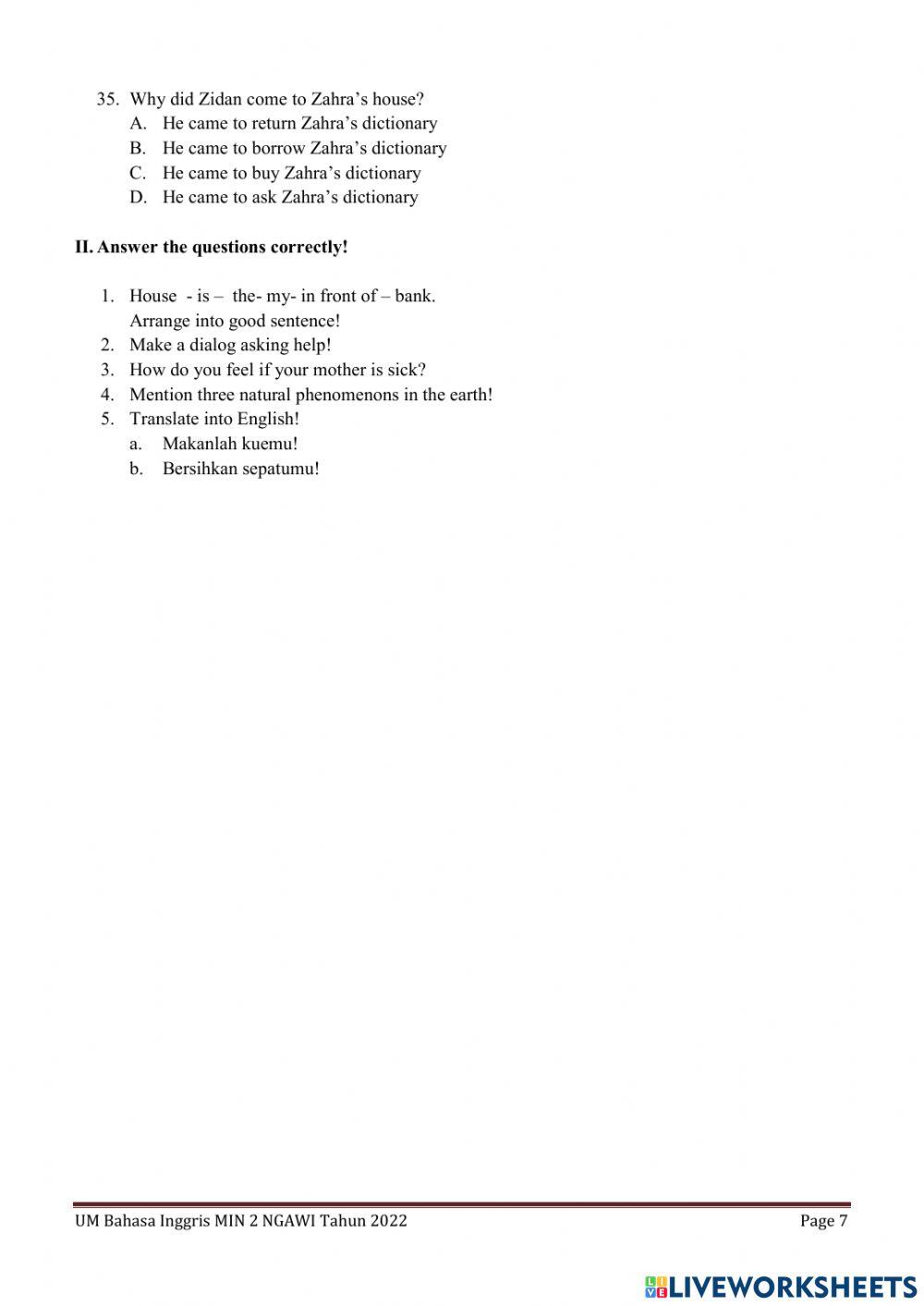 Um bahasa inggris 2022