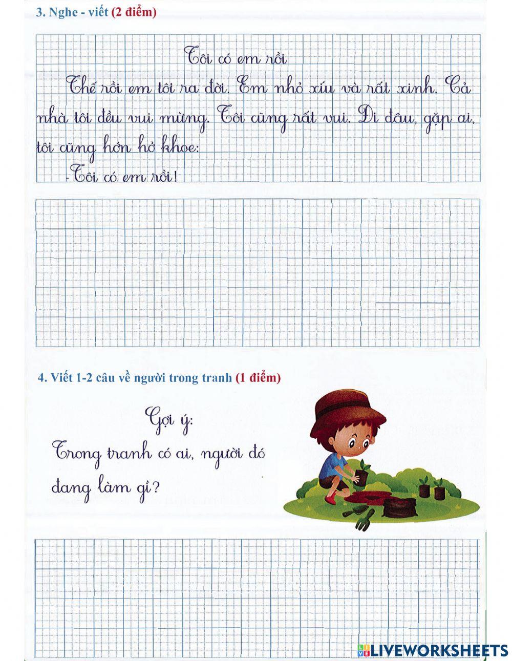 Tiếng Việt 1 lên 2: Đề khảo sát đầu năm số 2