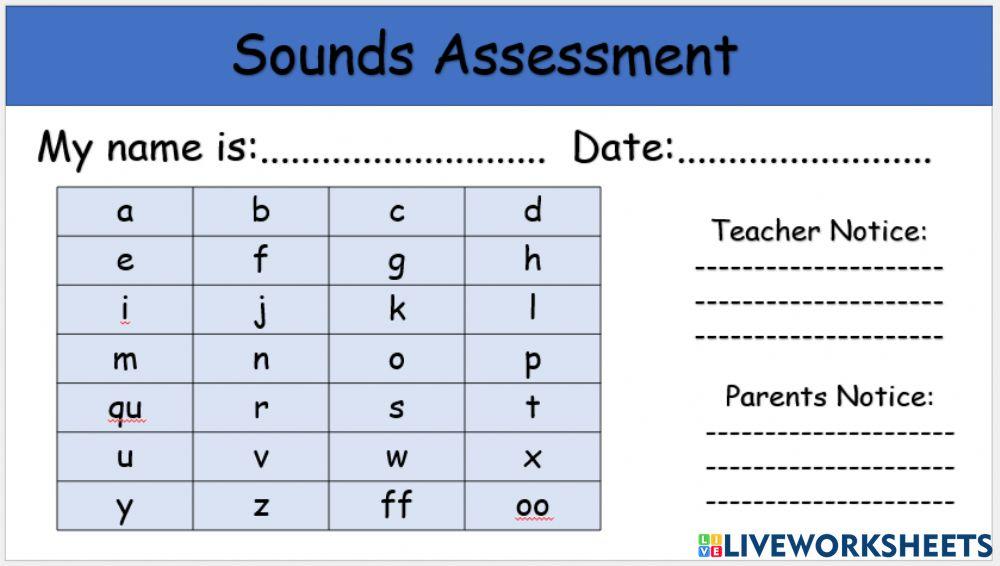 Sound Assessment online exercise for Live Worksheets