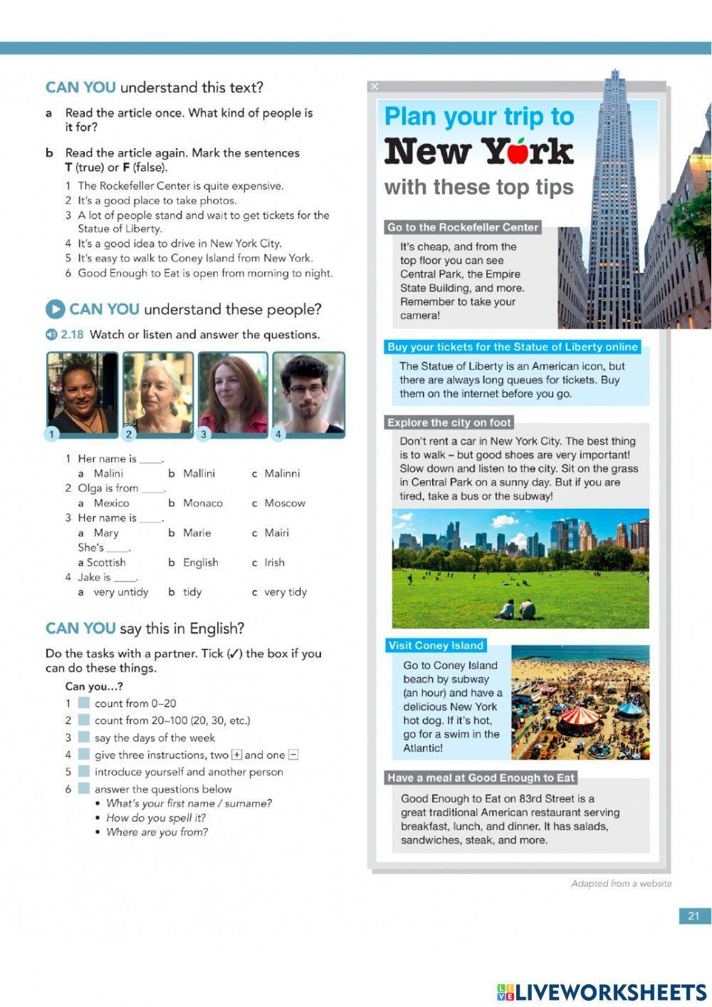 EF Elementary Reading & Listening Homework Revise & Check 1&2