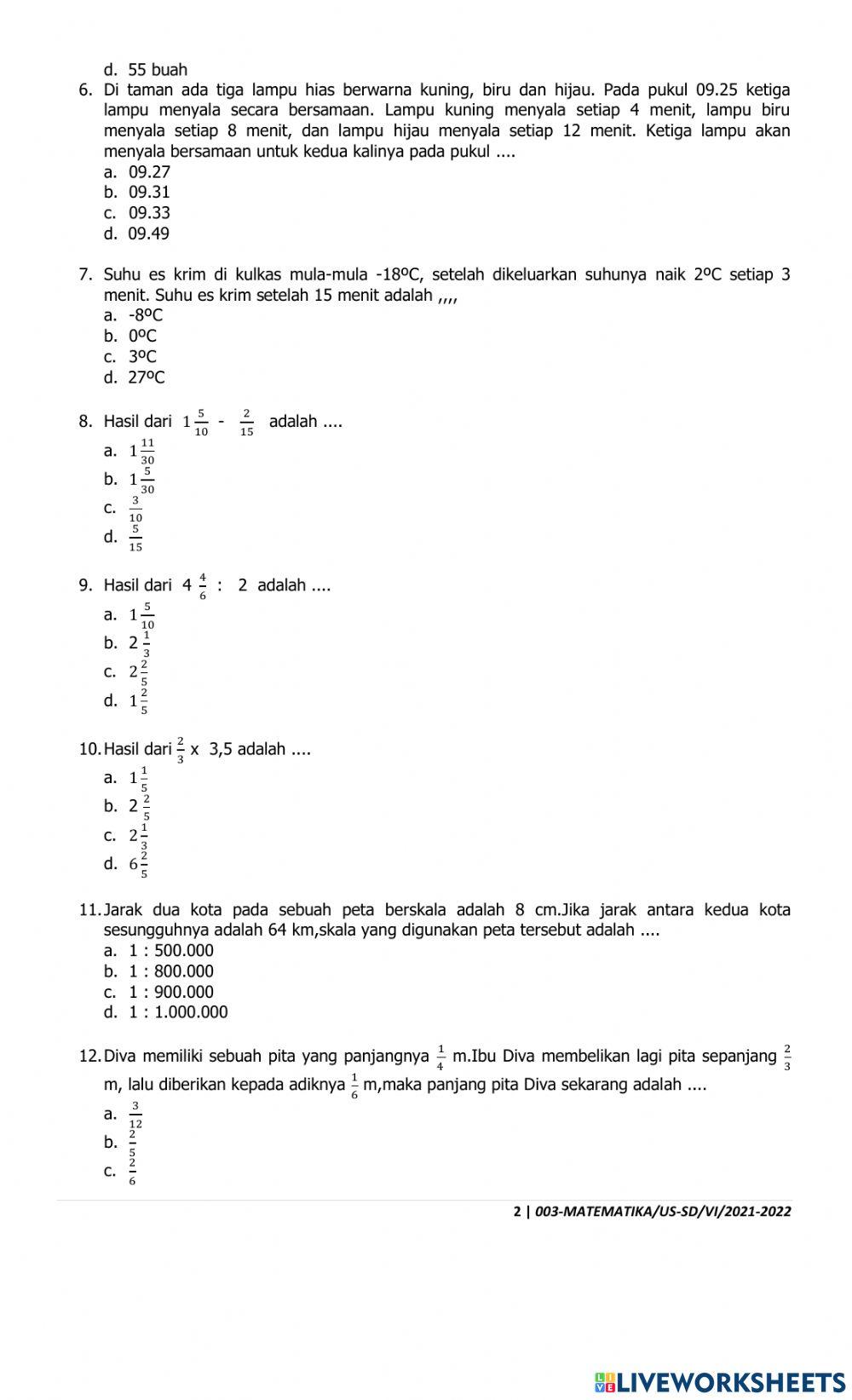 Latihan ujian sekolah matematika