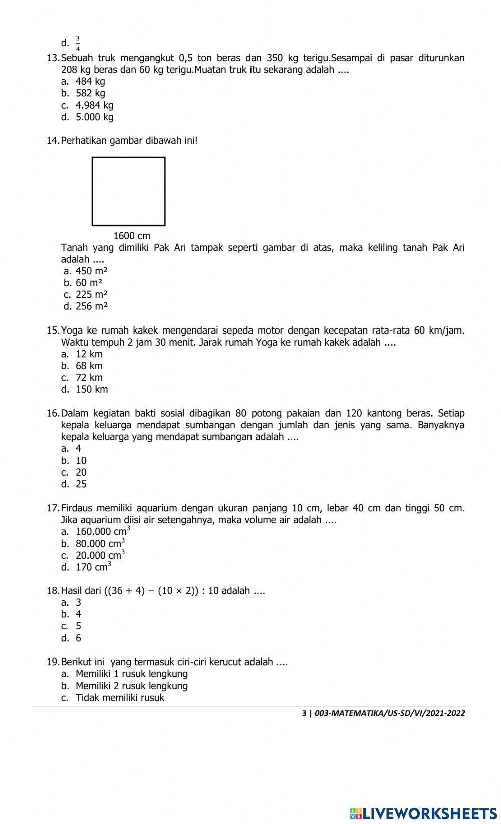 Latihan ujian sekolah matematika