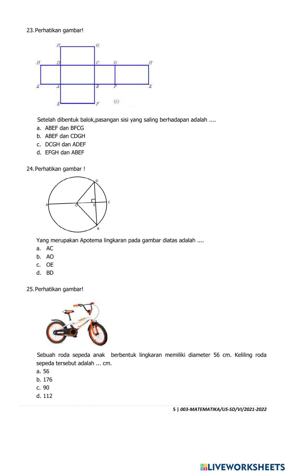 Latihan ujian sekolah matematika