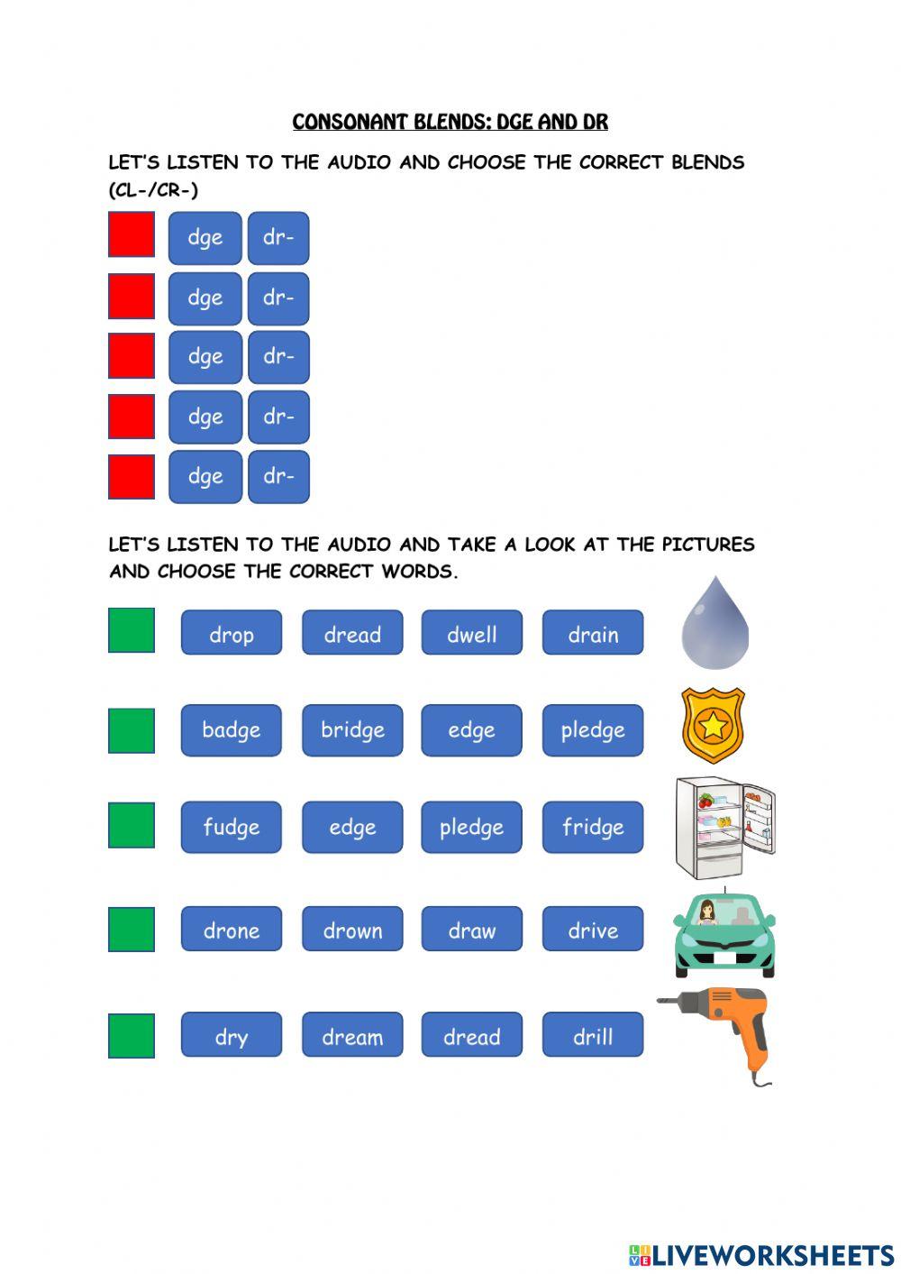Consonant blends dge and dr