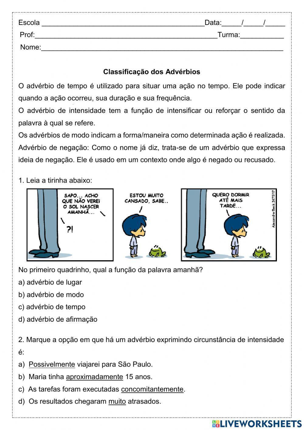 Classificação do Adverbio