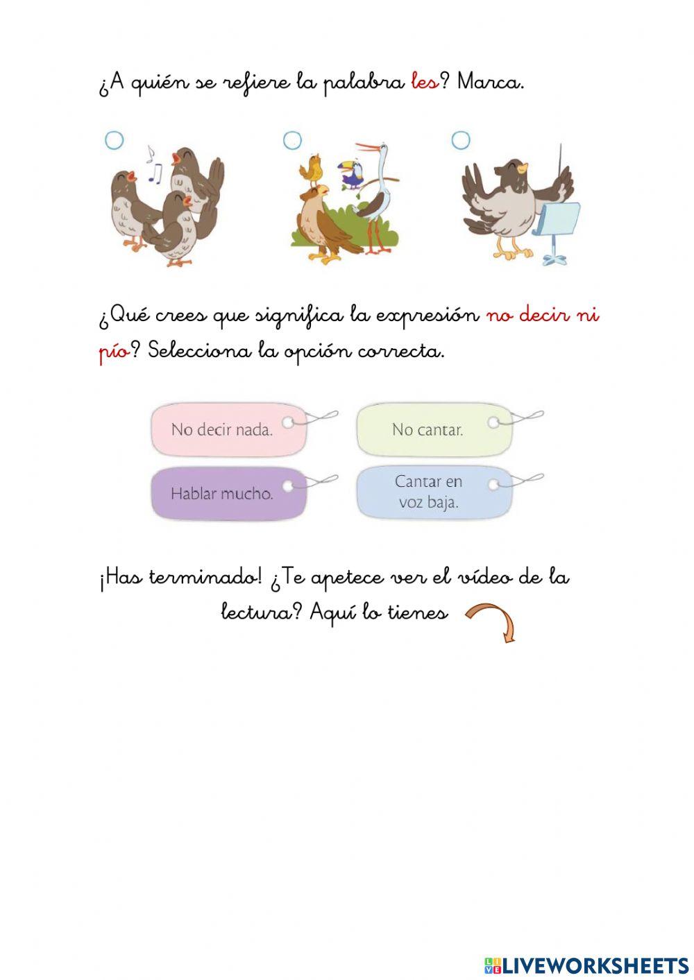 Comprensión lectora Los ruiseñores y el gorrión