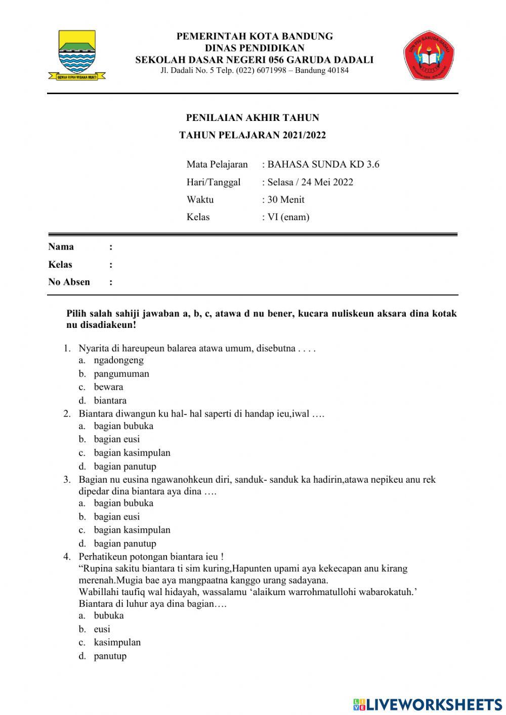 PAT Bahasa Sunda KD 3.6