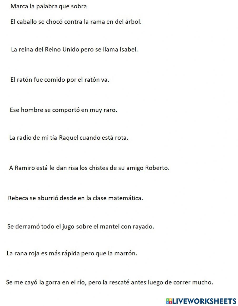 Marca la palabra que sobra Marca la palabra que sobra