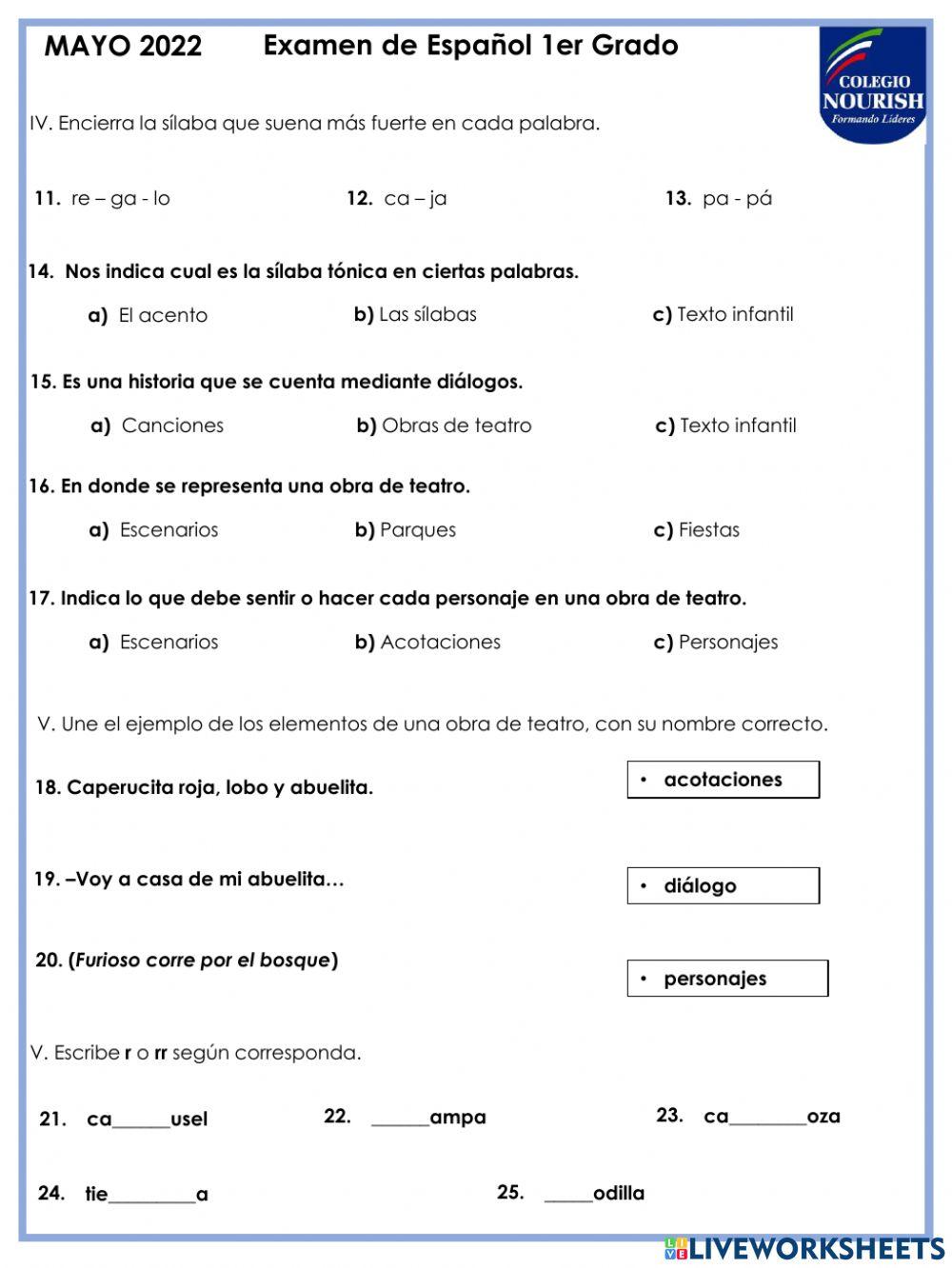 Examen de Español 1ero