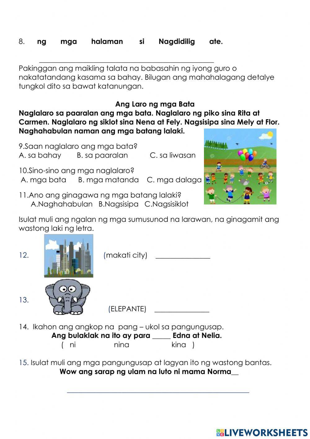 Filipino 2nd and 3rd summative test