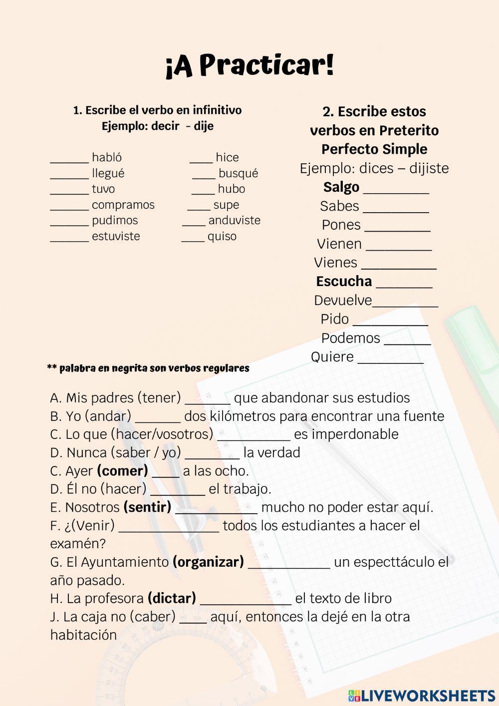 Verbos irregulares pretérito indefinido