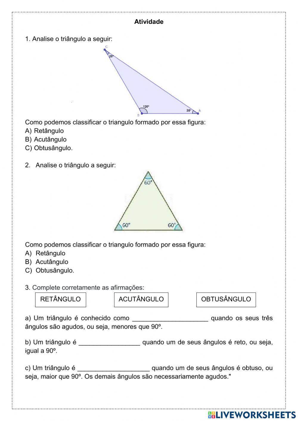 Classificação de triângulos quanto aos ângulos