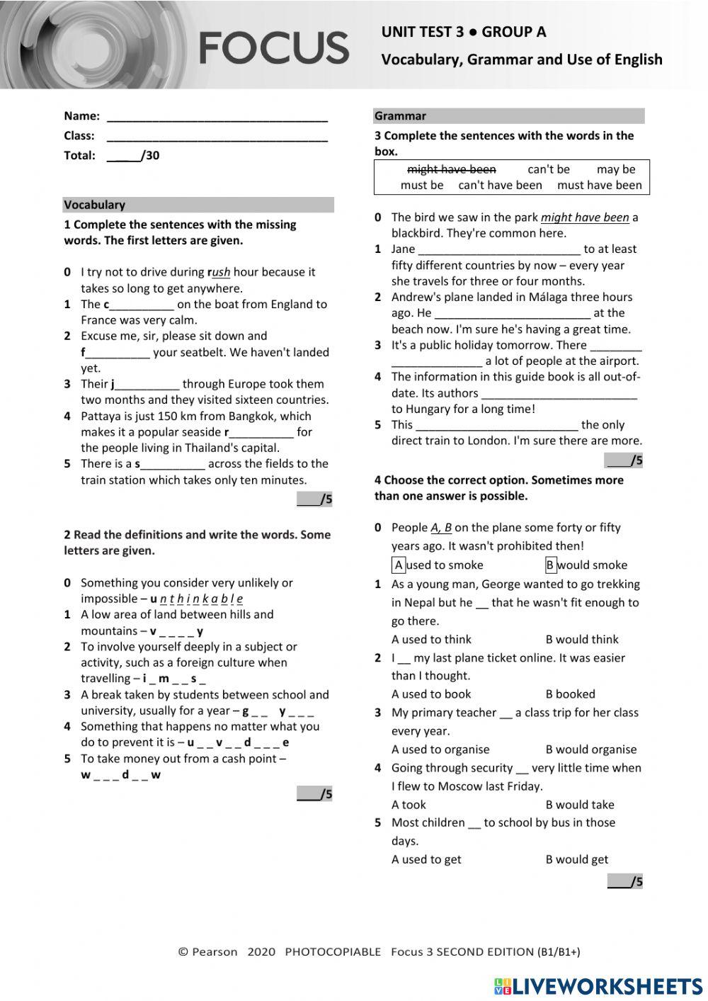 Unit Test 3 online exercise for | Live Worksheets