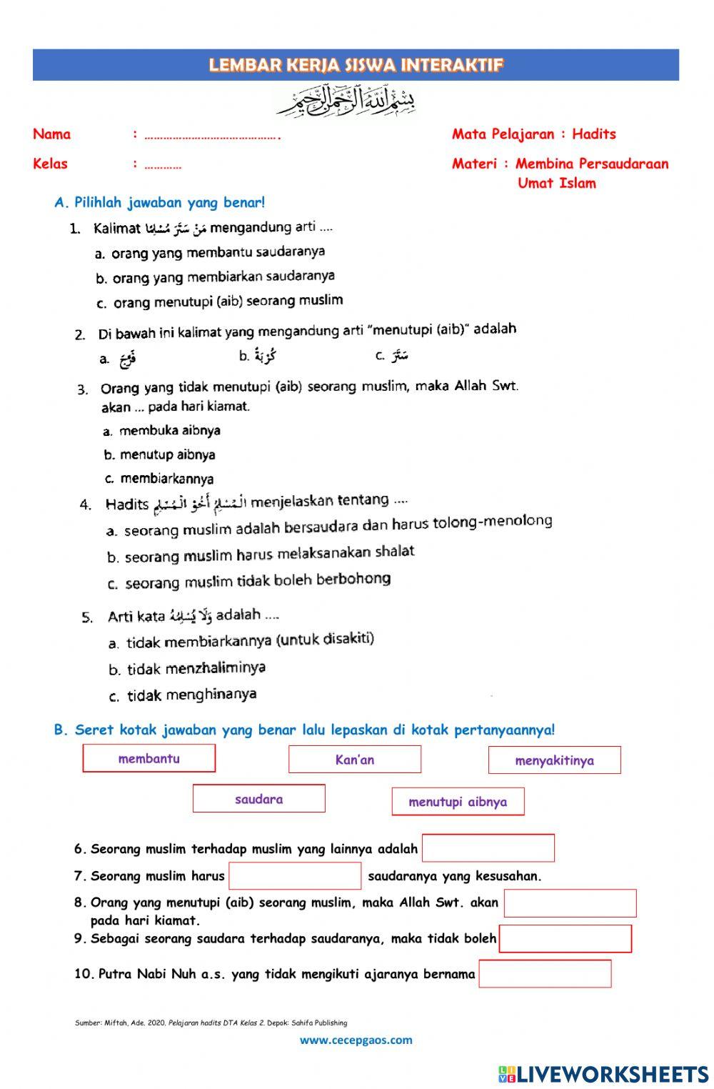LKPD Interaktif Hadits Tentang Membina Persaudaraan Umat Islam