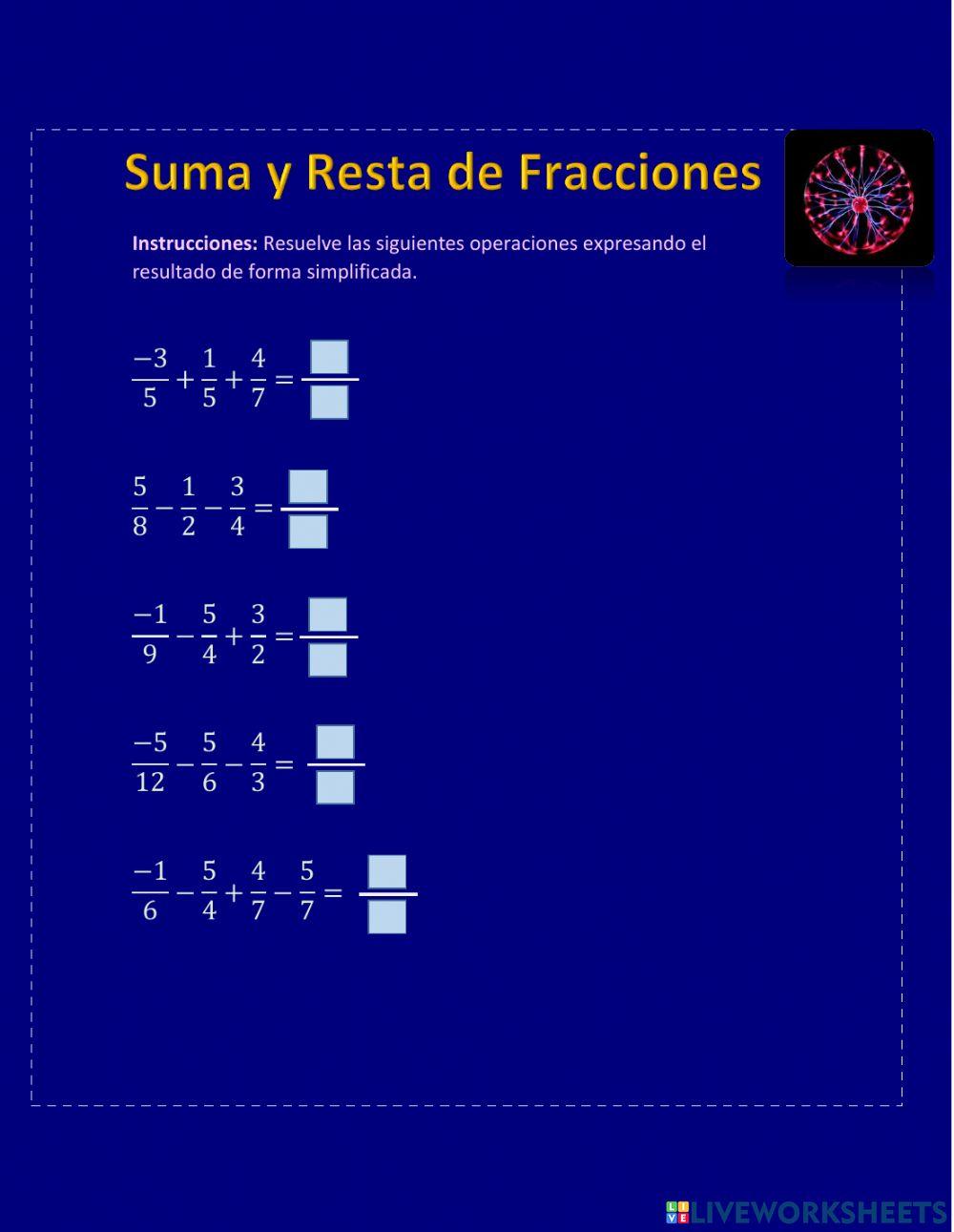 Suma y Resta de Fracciones