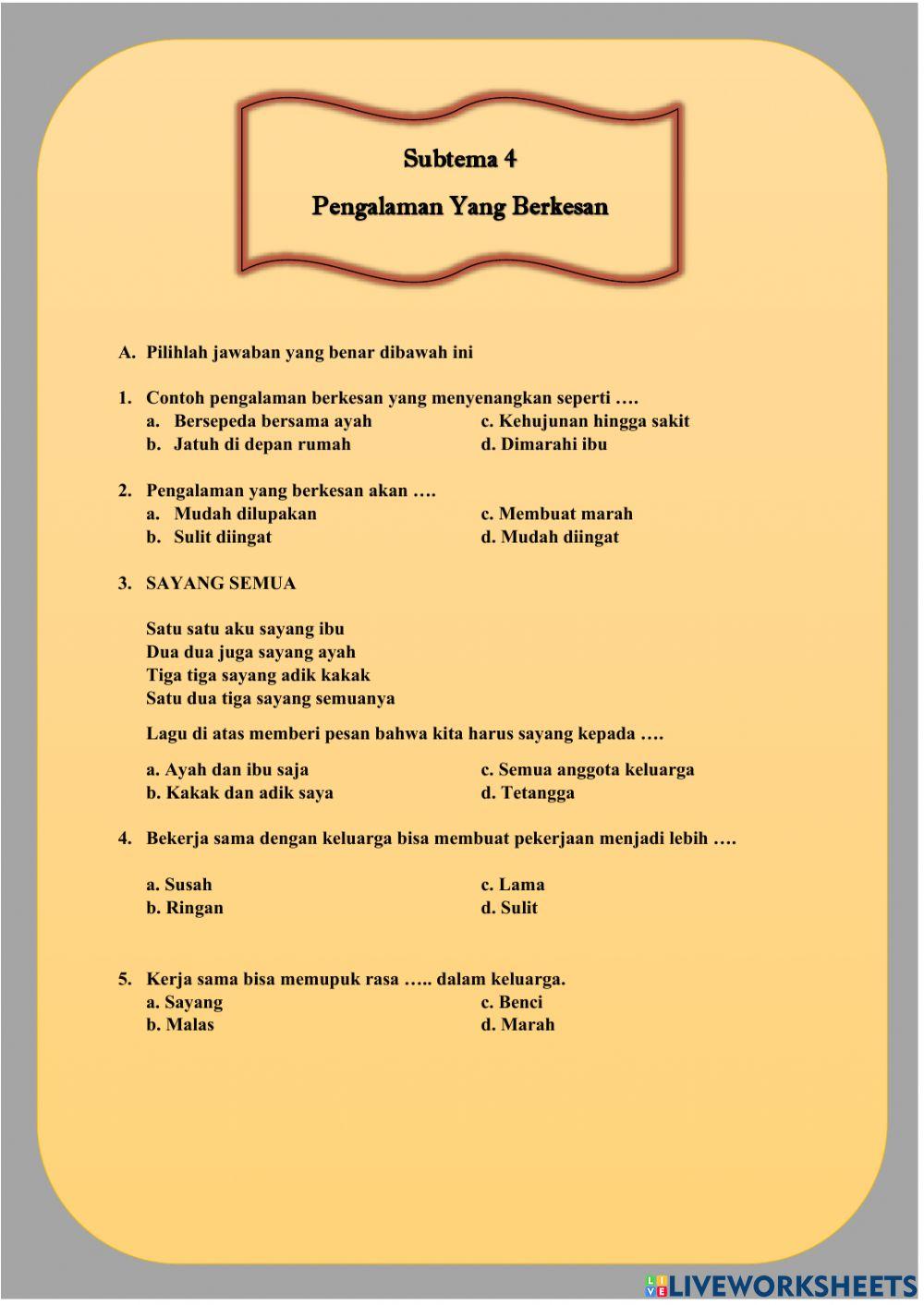LKPD KELAS 1 SEMESTER 2 TEMA 5: PENGALAMANKU