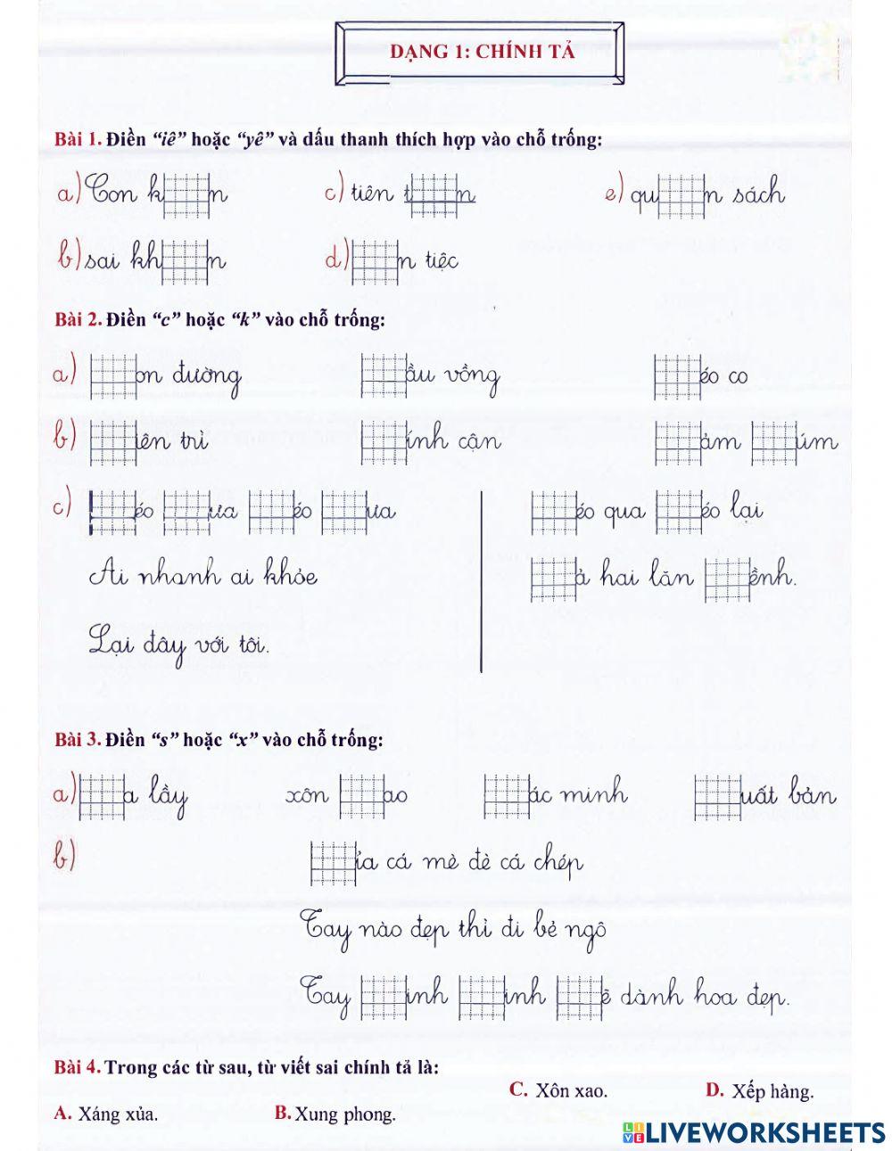 Tiếng Việt 2 lên 3 - Dạng 1: Chính tả