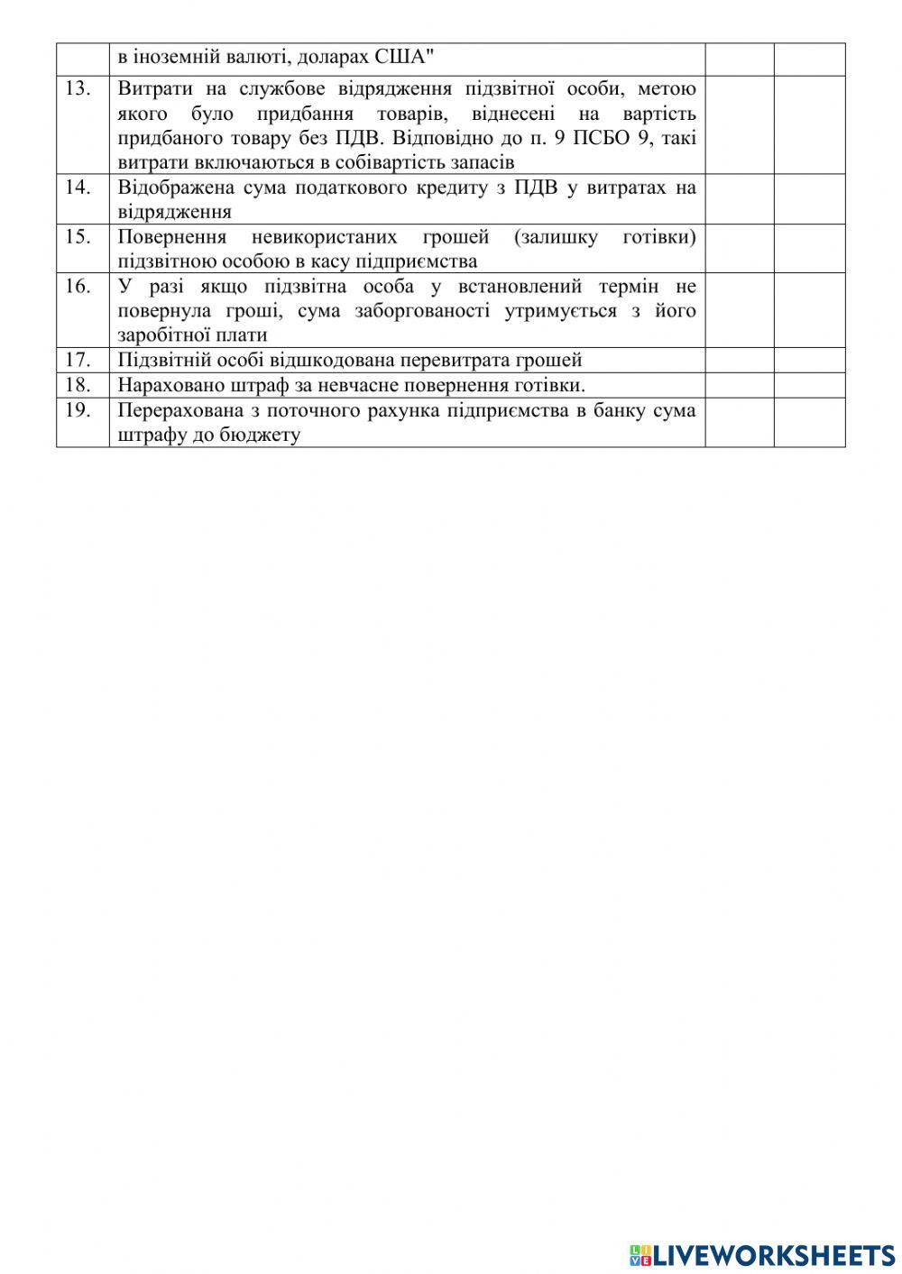 Складання кореспонденції рахунків з обліку підзвітних сум
