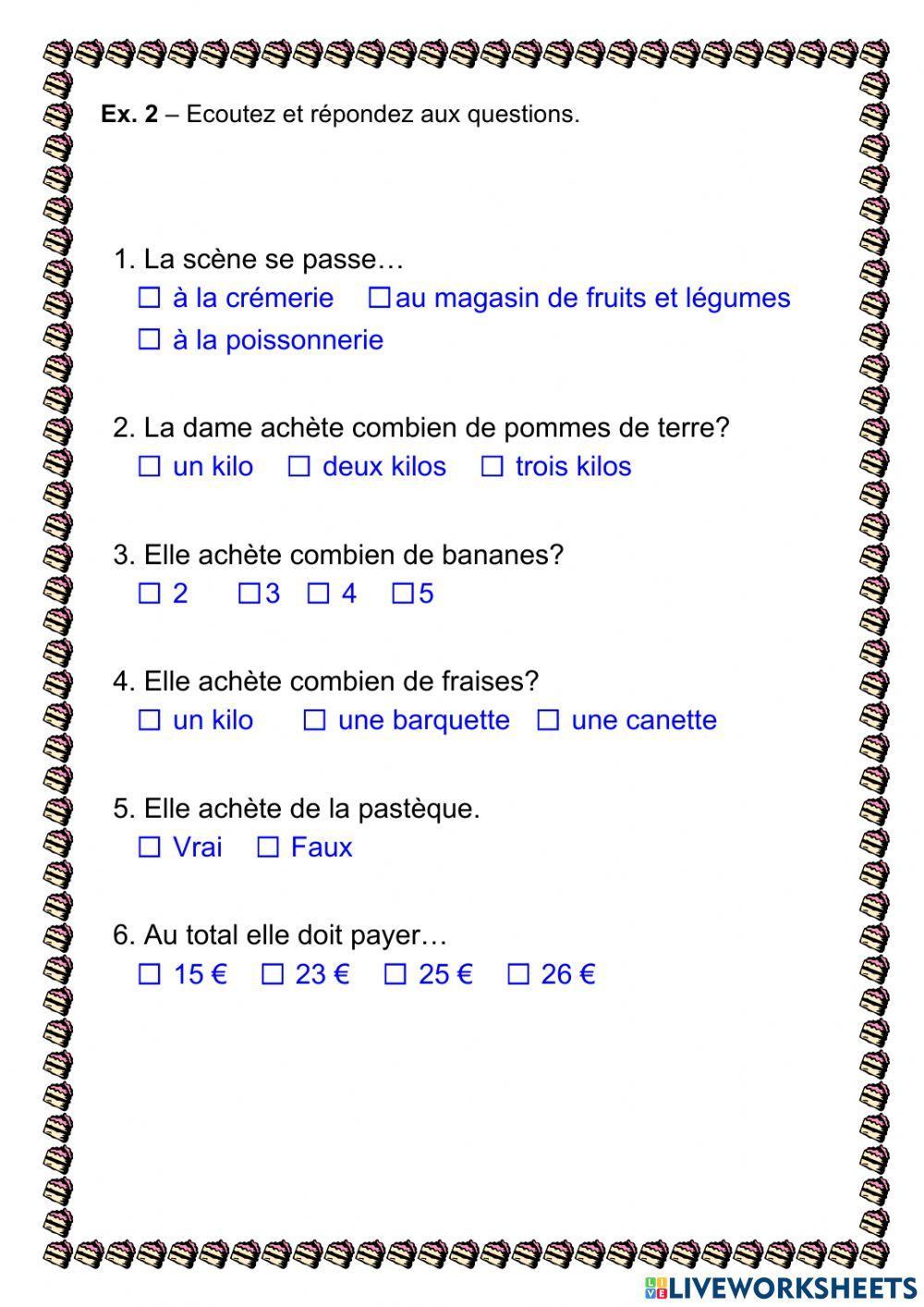 Compréhension orale (faire les courses)