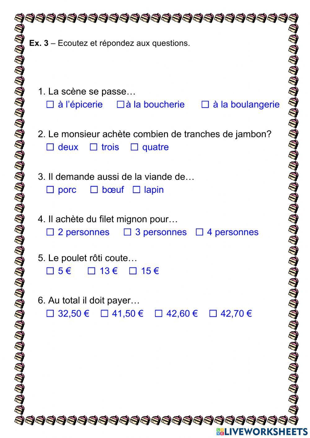 Compréhension orale (faire les courses)