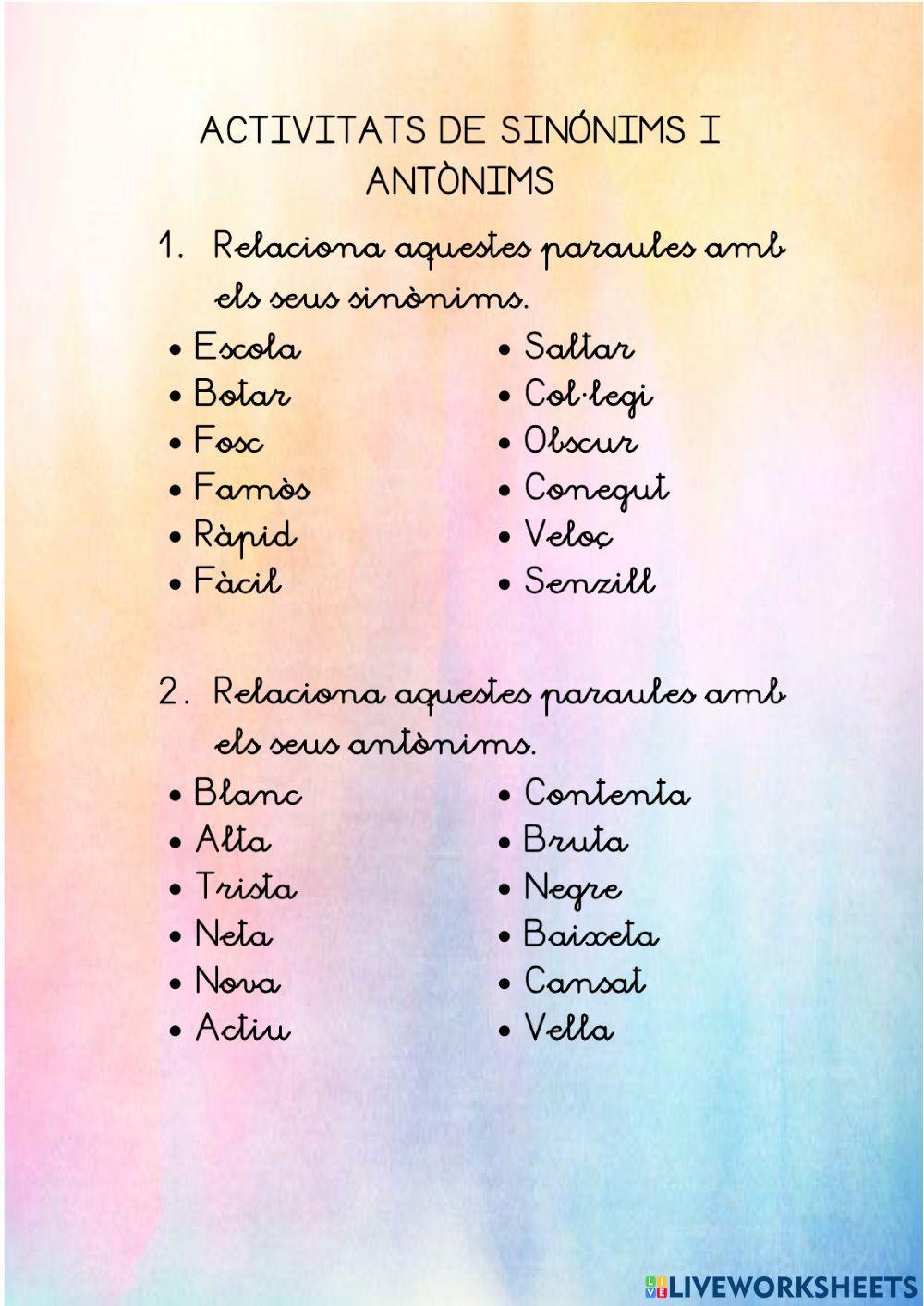 Sinònims i Antònims 2n Primària