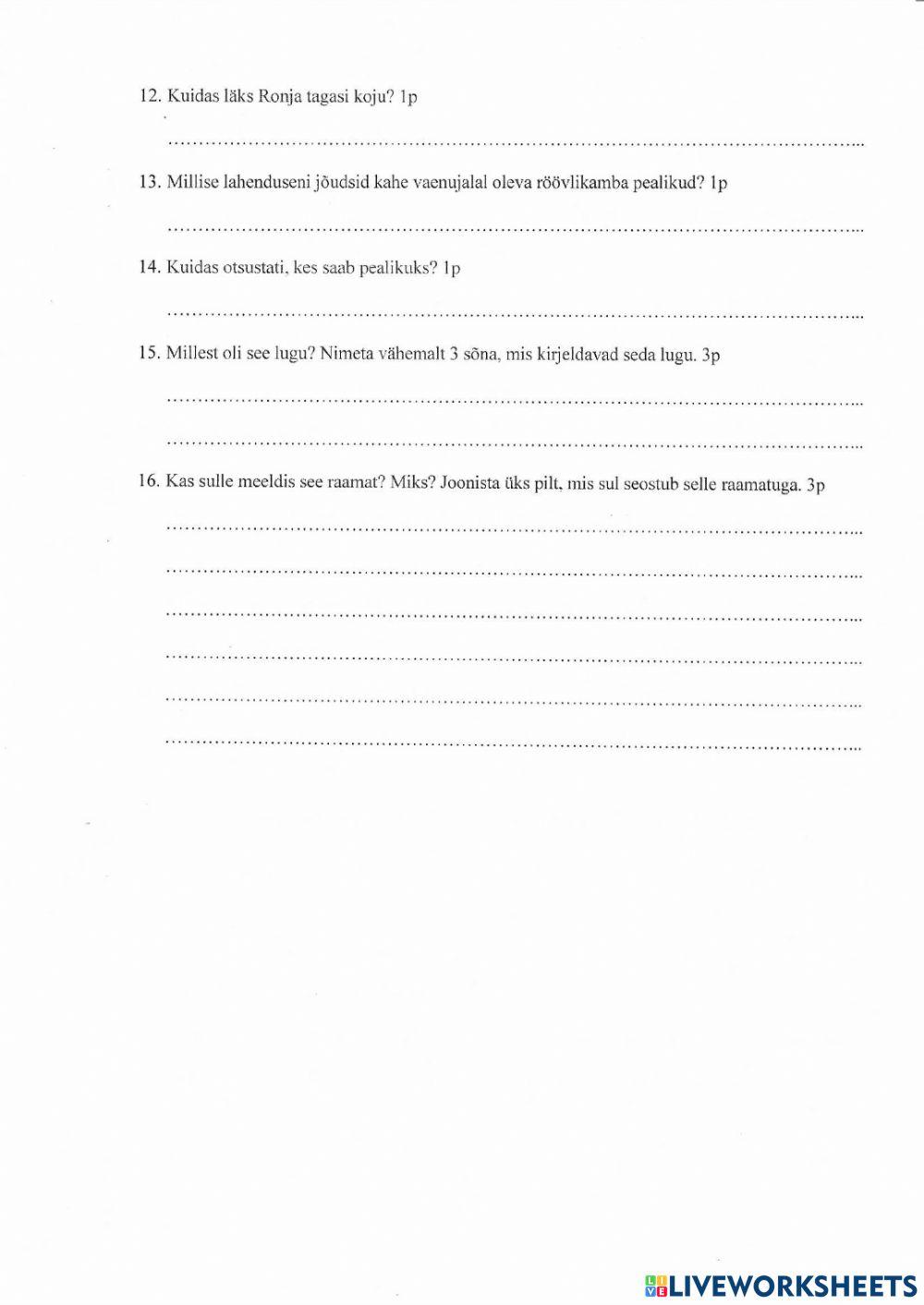 Lugemiskontroll -Röövlitütar Ronja-