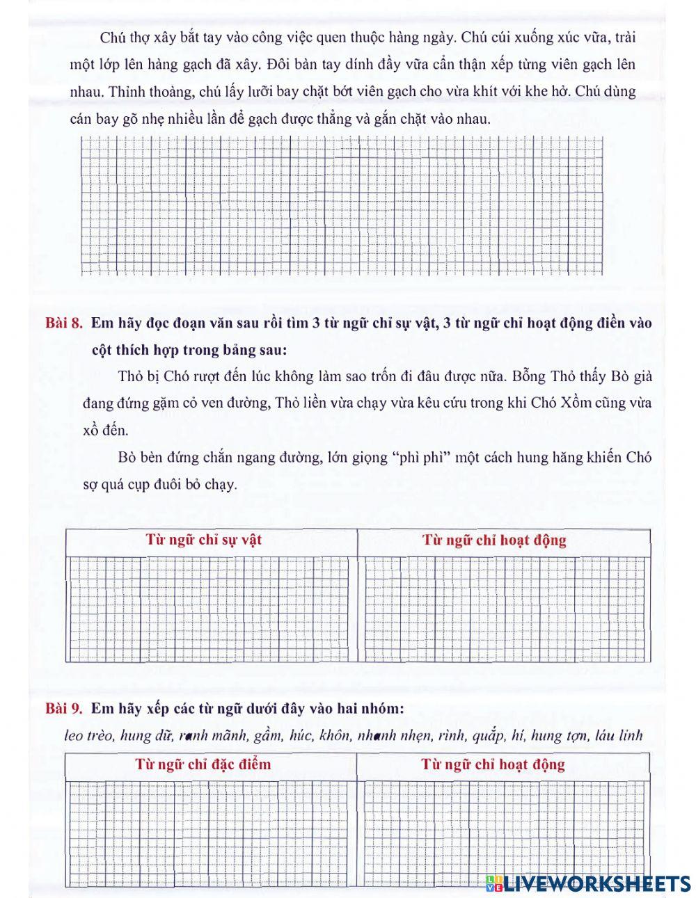 Tiếng Việt 2 lên 3 - Dạng 6: Từ loại