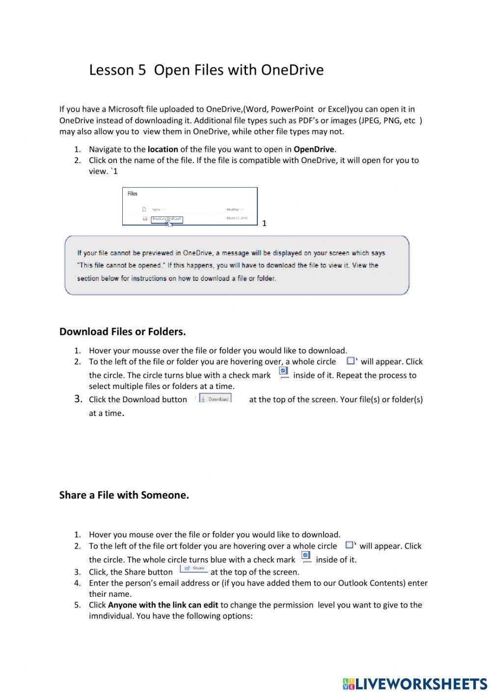 Lesson 5 open files in onedrive worksheet live worksheets