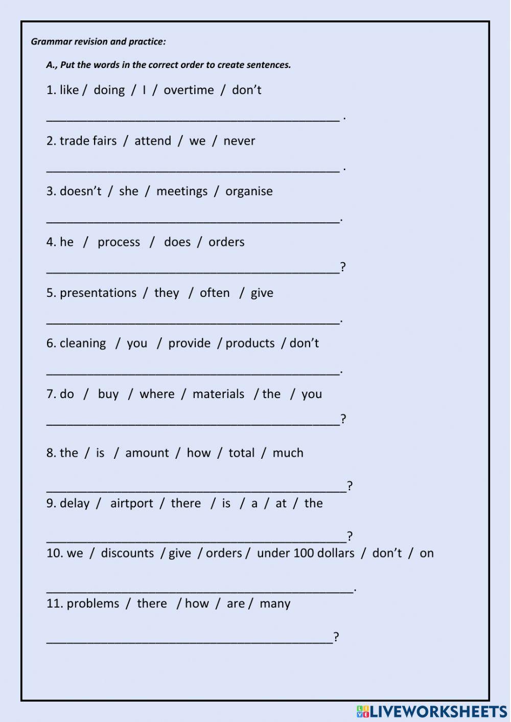 Vocab and grammar revision