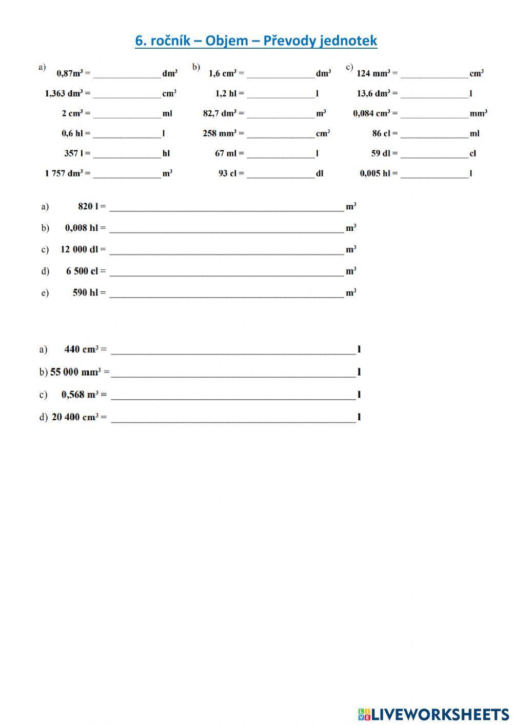 Převody jednotek objemu