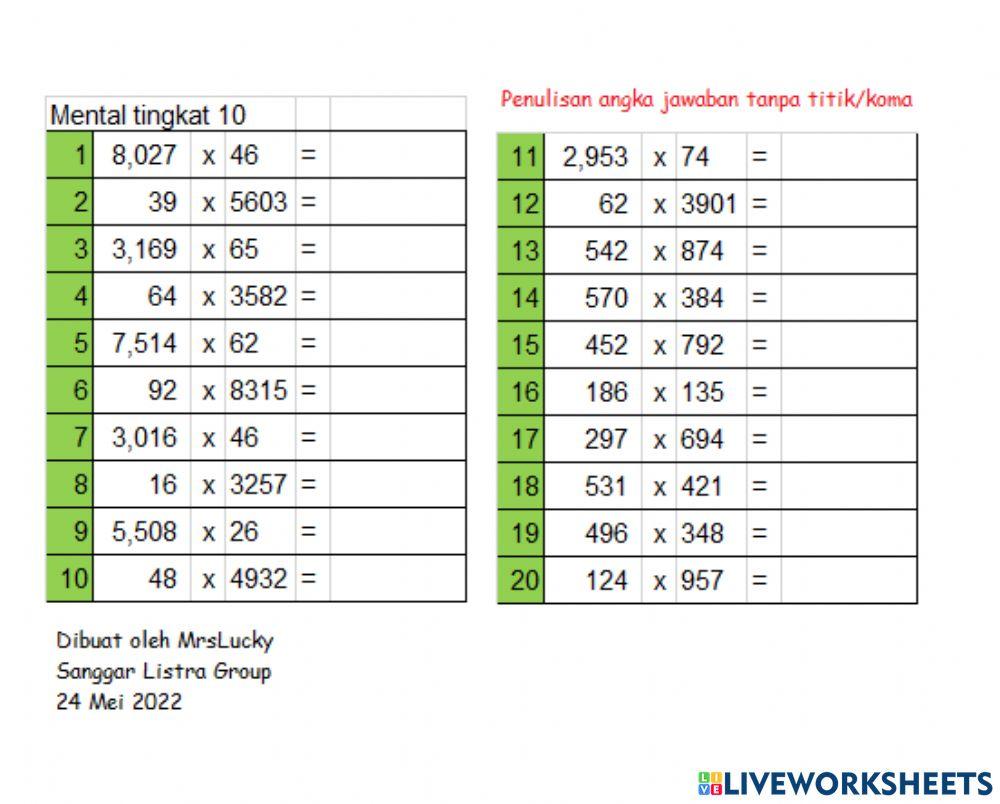 Perkalian 4 x 2 dan 3 x 3 (1st)