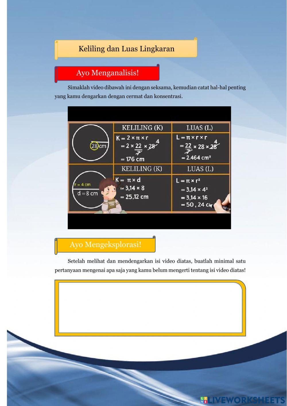 Lembar Kerja Peserta Didik 2 Keliling dan Luas Lingkaran