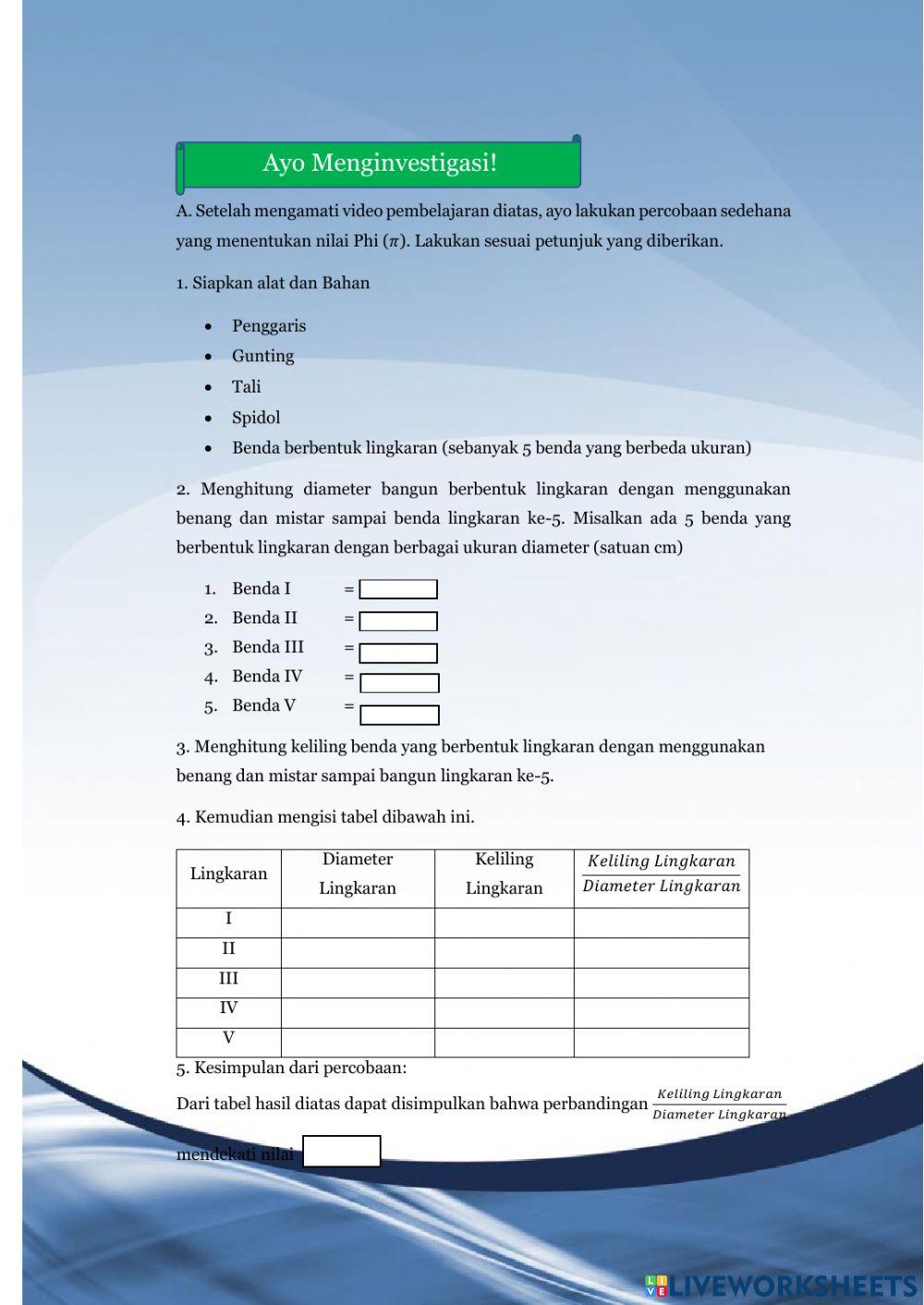 Lembar Kerja Peserta Didik 2 Keliling dan Luas Lingkaran