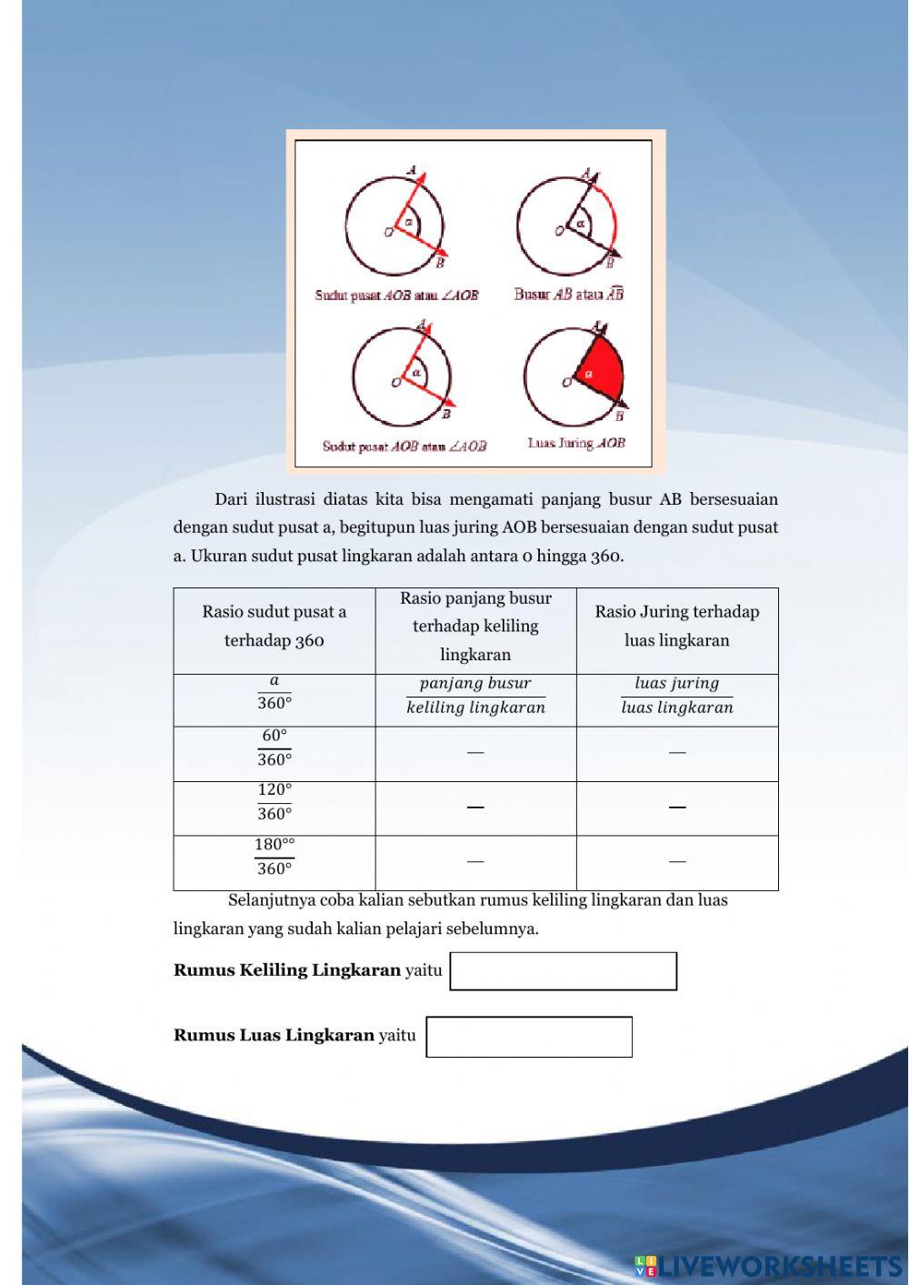 Lembar Kerja Peserta Didik 4 Panjang Busur dan Luas Juring Lingkaran