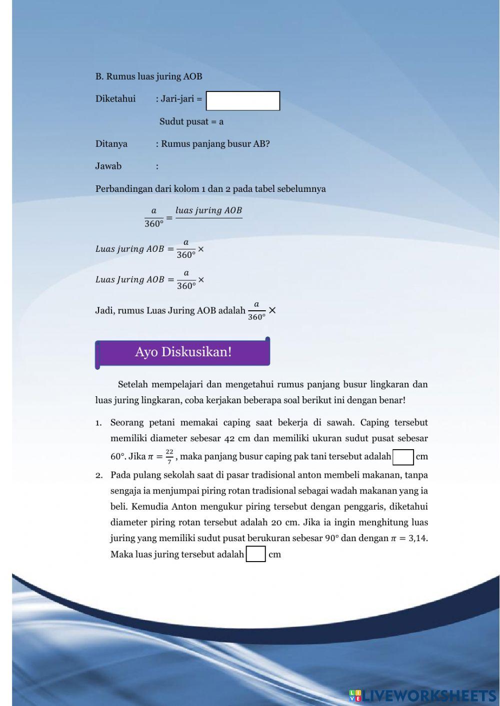 Lembar Kerja Peserta Didik 4 Panjang Busur dan Luas Juring Lingkaran