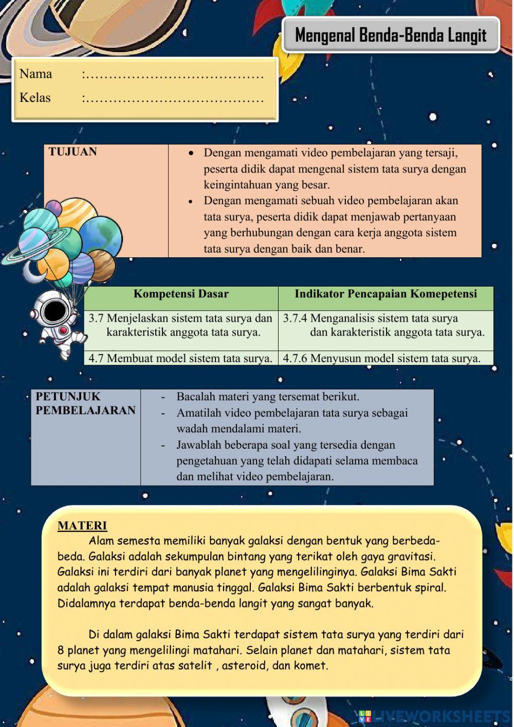 Sistem Tata Surya (Benda-benda luar angkasa)