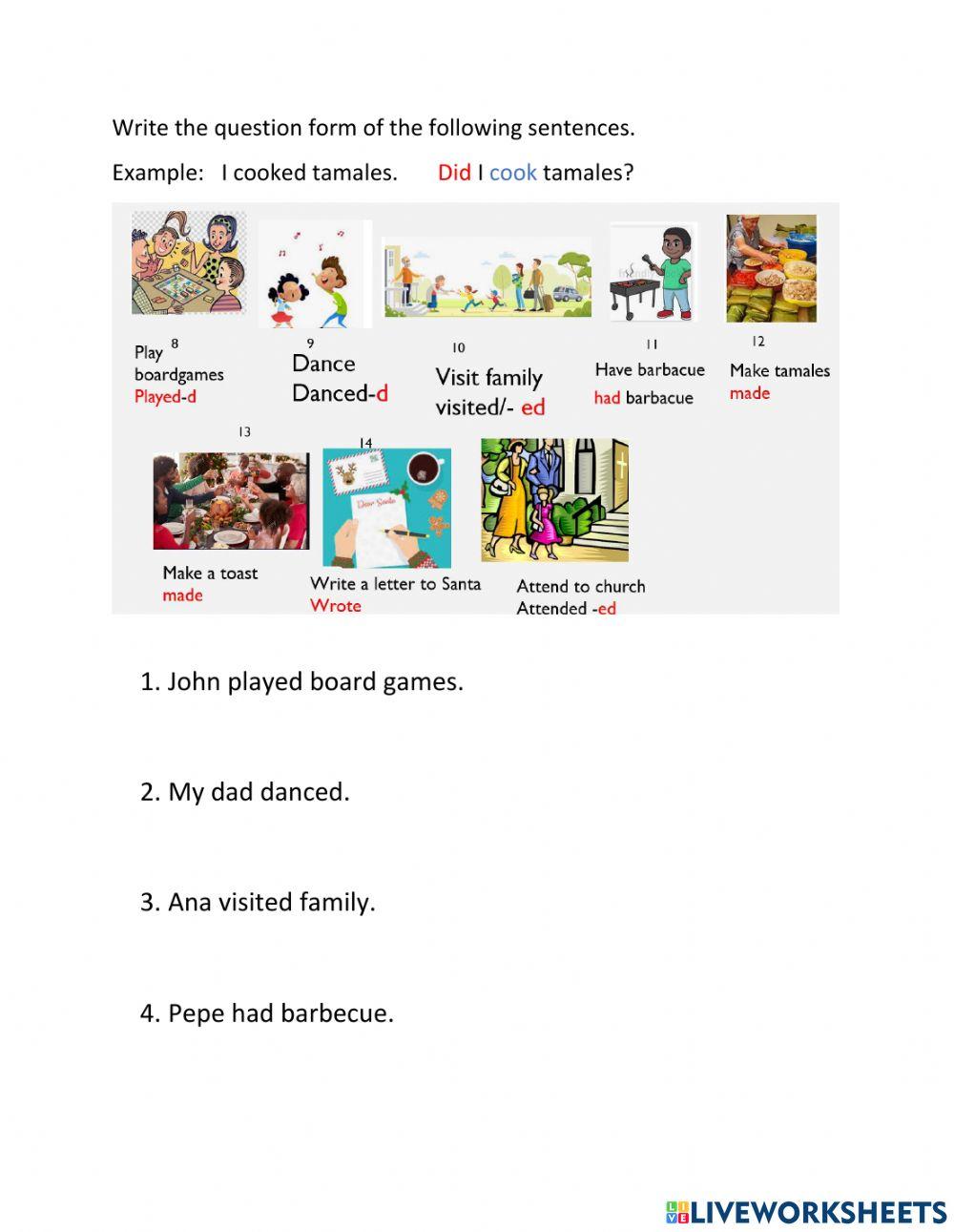 Past simple Chrismtas question form worksheet | Live Worksheets