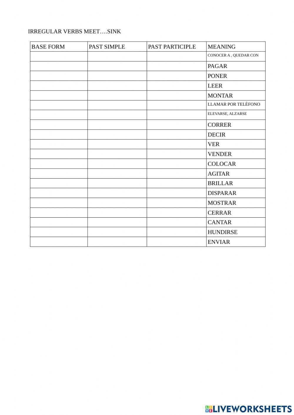 Irregular verbs write IN ENGLISH