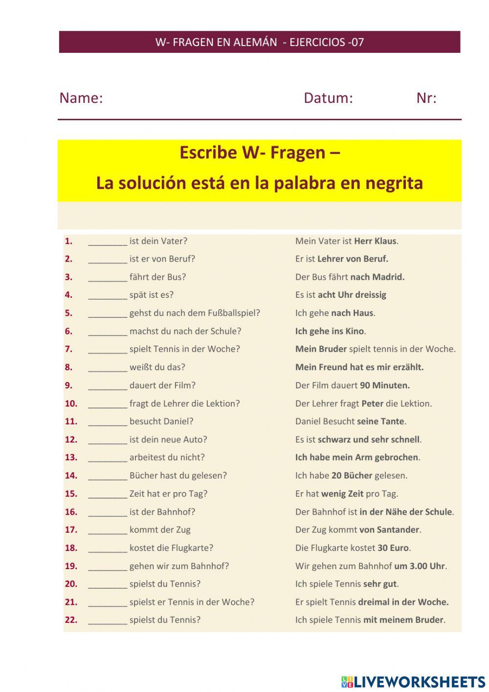 W-Fragen ejercicios 07